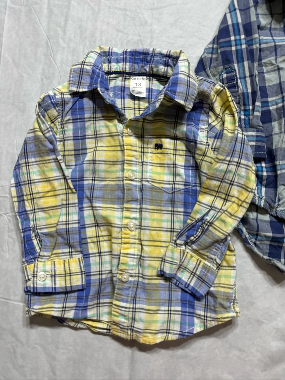 OshKosh B'gosh Blue Plaid Long-Sleeve Baby Bodysuit Shirts Bundle Size 18 Months